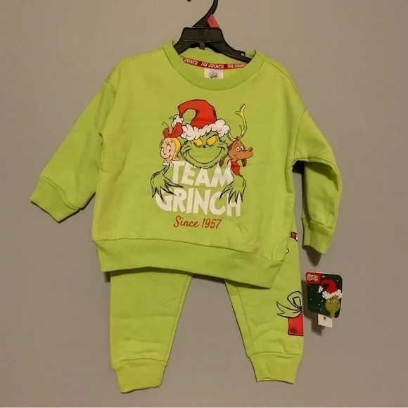 NWT. DR. SEUSS The Grinch Team Grinch Kids Lime Green Set - Picture 2 of 5
